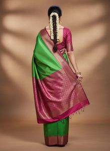 Green &amp; Pink Silk Saree