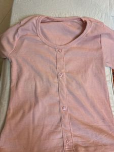 Pink Textured Button-Up Blouse