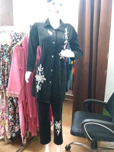 Party Wear Elegant Black Embroidered coord Set