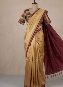 Elegant Gold Silk Saree with Maroon Border