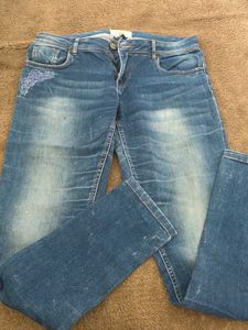 Embroidered Blue Denim Jeans