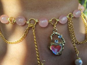 Handmade Pink Quartz &amp; Pearl Choker