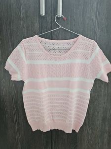 Pink & White Striped Knit Top