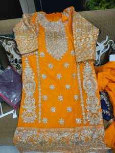 Embroidered musturd Kurta Set