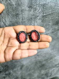 Vintage Peach Oval Gemstone Stud Earrings