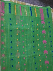 Green woven Bengal Jamdani Saree
