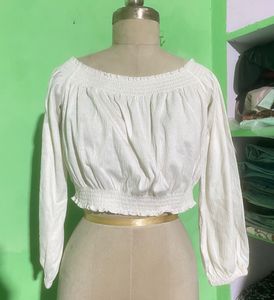 Off-Shoulder Smocked Crop Top