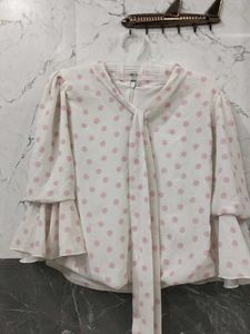 Chic Polka Dot Tie Neck Blouse