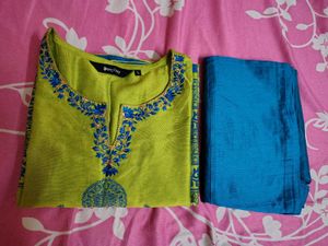 New Beautiful Lime Green Kurta Set with Blue