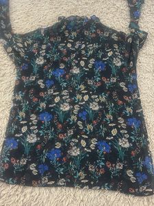Floral Print Mock Neck Top