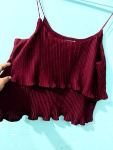 Chic Pleated Maroon Dress