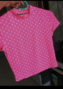 Vibrant Pink Shein Polka Dot Top