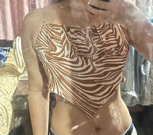 backless brown and white top
