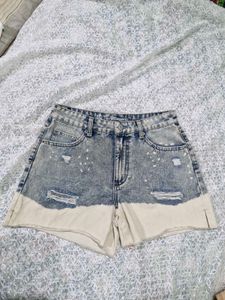 Distressed multi colored  Denim Shorts