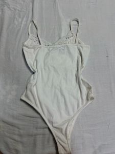 White Lace Trim Bodysuit