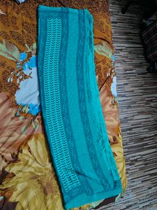 Teal Saree with Black Block Print