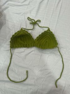 green knit bikini top