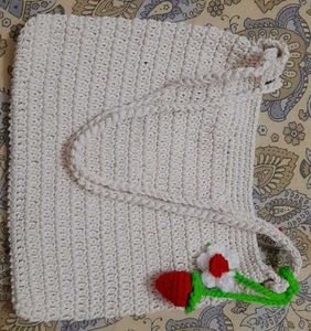 Crochet Tote Bag with Strawberry Charm
