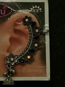 Black and Silver Jhumka Ear Cuff
