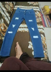 Stylish Ripped Blue Denim Jeans full new