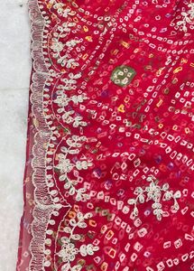 Elegant Red Bandhani Saree with Embellished Border