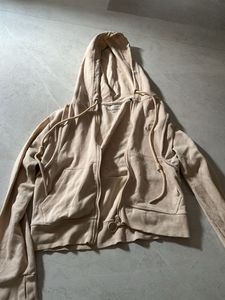 Cream Cropped Zip-Up Hoodie