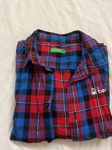 Benetton Plaid Long Sleeve Shirt