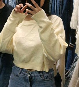 Butter Yellow one Off-Shoulder Ribbed Top