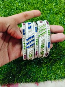 Multi Colour Silver Bangles