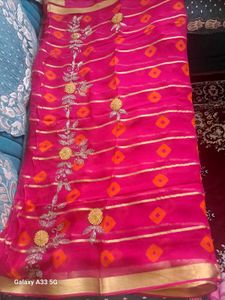 Pink Bandhani  pitten Work Saree