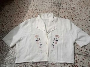 Embroidered White Collared Top