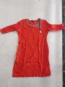 Orange Embroidered Kurta Top