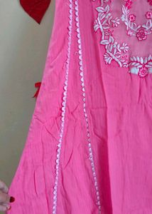 Vibrant Pink Embroidered A- Line Kurta