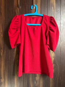 Reddish Maroon Puff Sleeve Square Neck Top