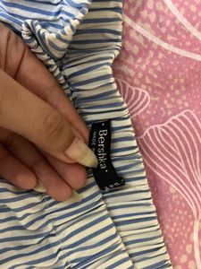 Bershka Striped Puff Sleeves Off Shoulder Top