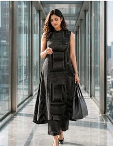 Chic Geometric Print Sleeveless kurta plazzo