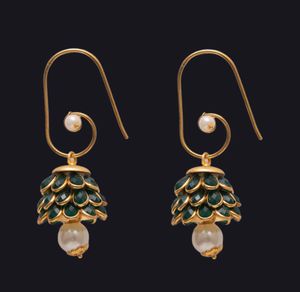 Elegant Green Stone & Pearl Jhumka Earrings