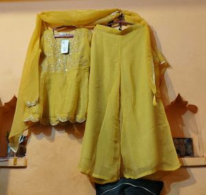 Yellow Kurta Set with Palazzo and Dupatta