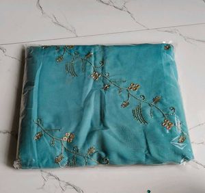 Beautiful Teal Saree with Gold Embroidery
