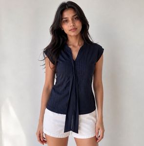 Navy Blue V-Neck Top
