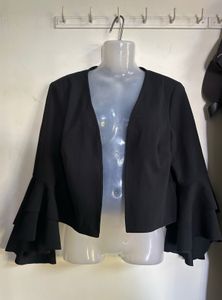 Chic Black Ruffled Sleeve Jacket