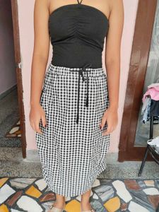 Gingham Checked Midi Skirt with Pockets