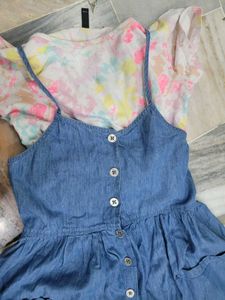Denim Button-Up Dress with tie- dyeTop