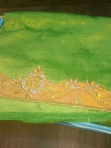 Exquisite Green Embellished Saree