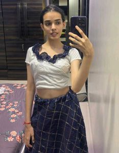 Navy Blue lehnga with white blouse
