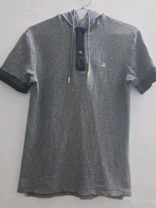 size XL Men's Grey Hooded Polo t-shirt