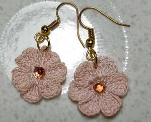 Handmade Pink Crochet Flower Earrings