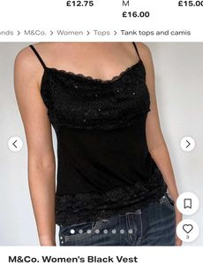 M&Co Black Lace Trim Camisole Top
