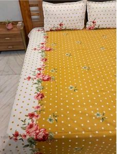 Yellow Floral Polka Dot Bedsheet Set