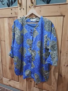 Blue Printed Kurta with Button Detail